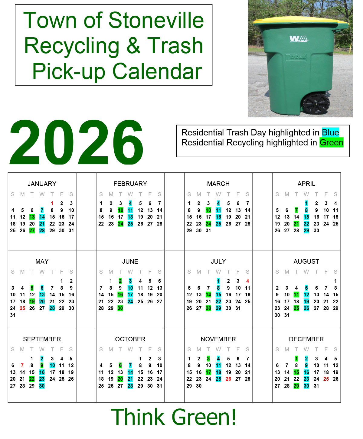 Stoneville Trash & Recycling Schedule